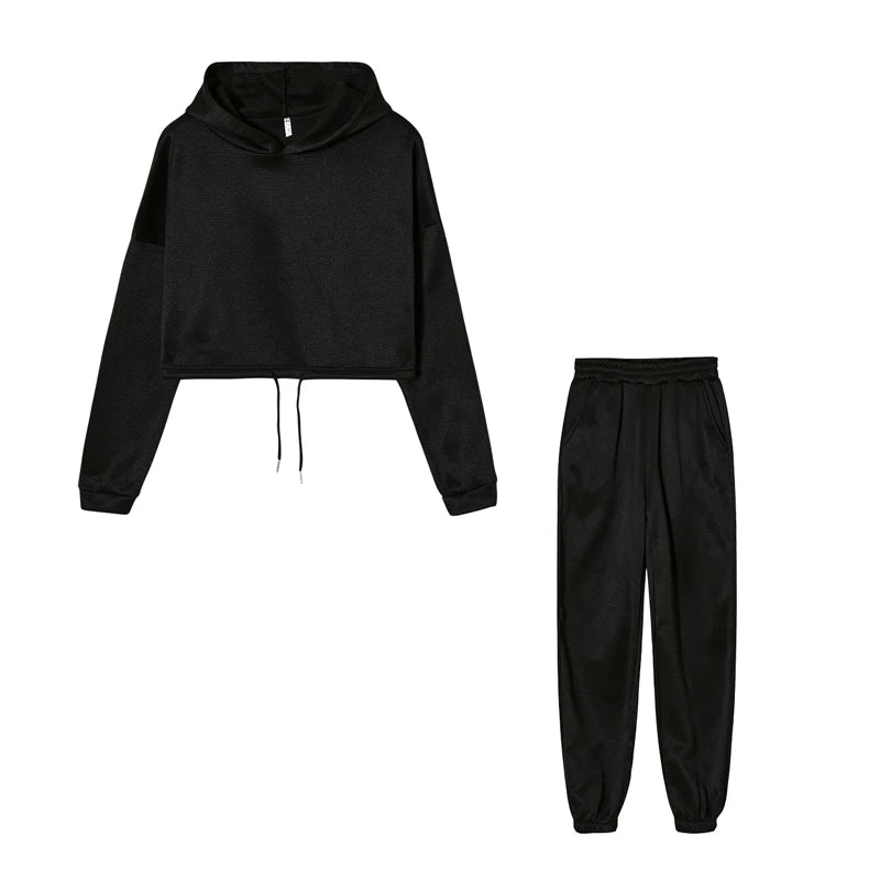 New Spring Autumn Fashion Trend Wear Long Sleeved Hooded Sweatshirt Pants Sports Casual Suit Two Piece Set for Adult Women