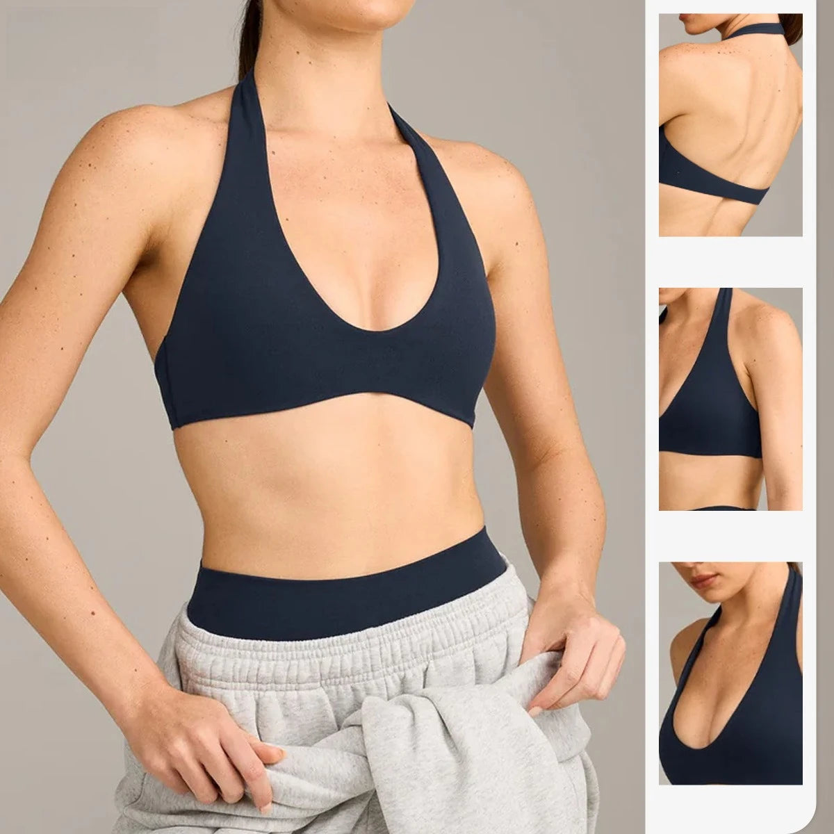 Women Halter Deep V Sports Bra High Waist V Cut Yoga Shorts Soft Stretch Gym Pilates Training Fitness Athletic Active Wear