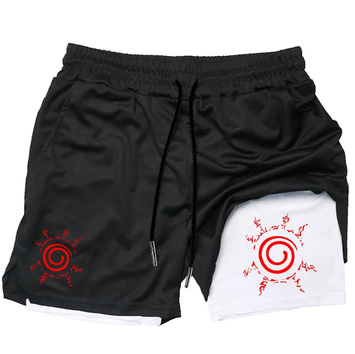 Anime men's gym quick drying jogging shorts fitness exercise running 2-in-1 shorts men's sports fitness shorts