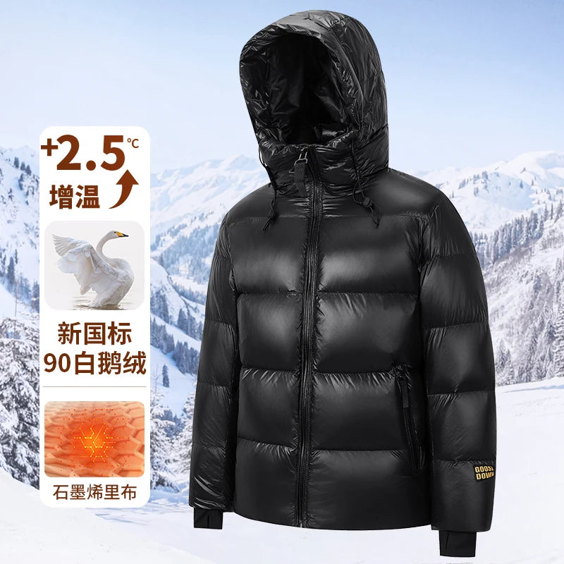 2024 Winter New Men's Hooded White Goose Down Jacket High Quality Casual Thick Warm Down Jacket with Down Content Up to 90%