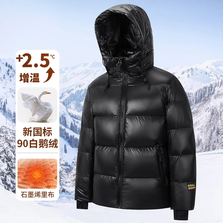 2024 Winter New Men's Hooded White Goose Down Jacket High Quality Casual Thick Warm Down Jacket with Down Content Up to 90%