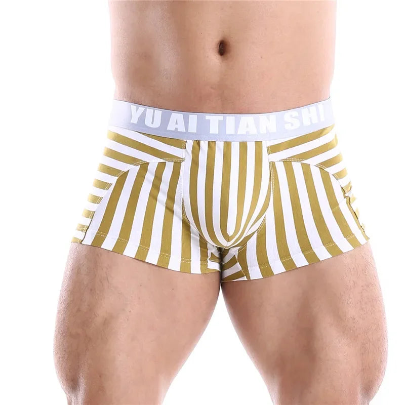 Men Boxers Comfortable Underpants Cotton Low Waist Large Size BoxerShort Striped Breathable Cueca Boxer Homme Underwear