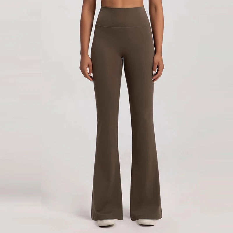 Women's High-Waisted Flared Pants, Elastic Waist, Cinching Hip-Lifting, Casual Yoga Pan for All-Season Exercise and Outdoor Wear ATFH