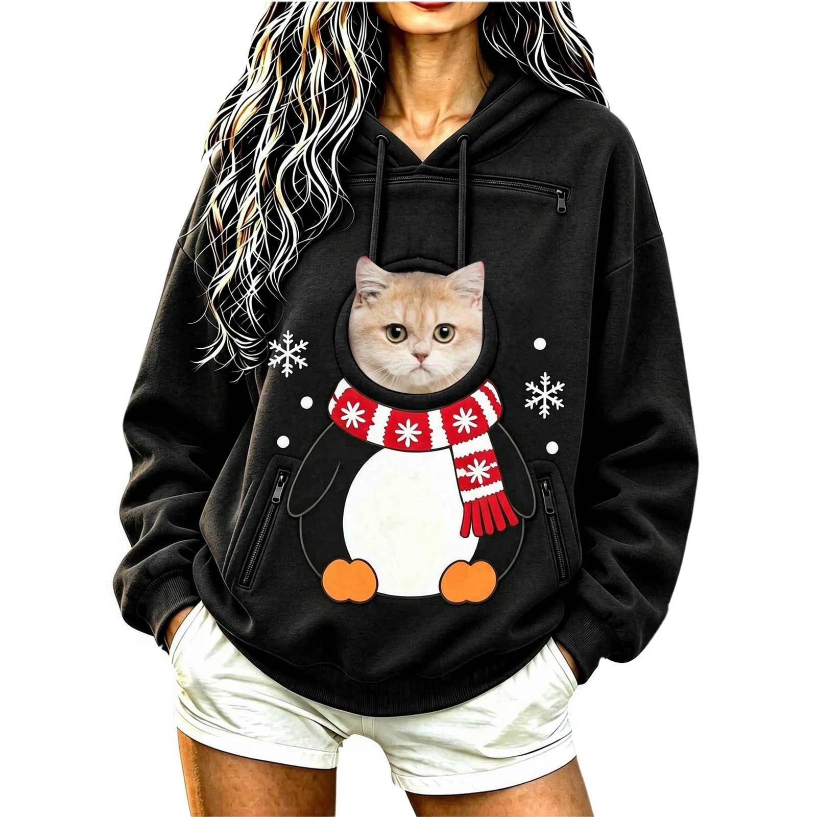 Kangaroo Dog Pet Holder Carrier Hoodie Men Women Matching Christmas Hoodie Funny And Cute Pattern Pet Pocket Hooded Sweatshirt