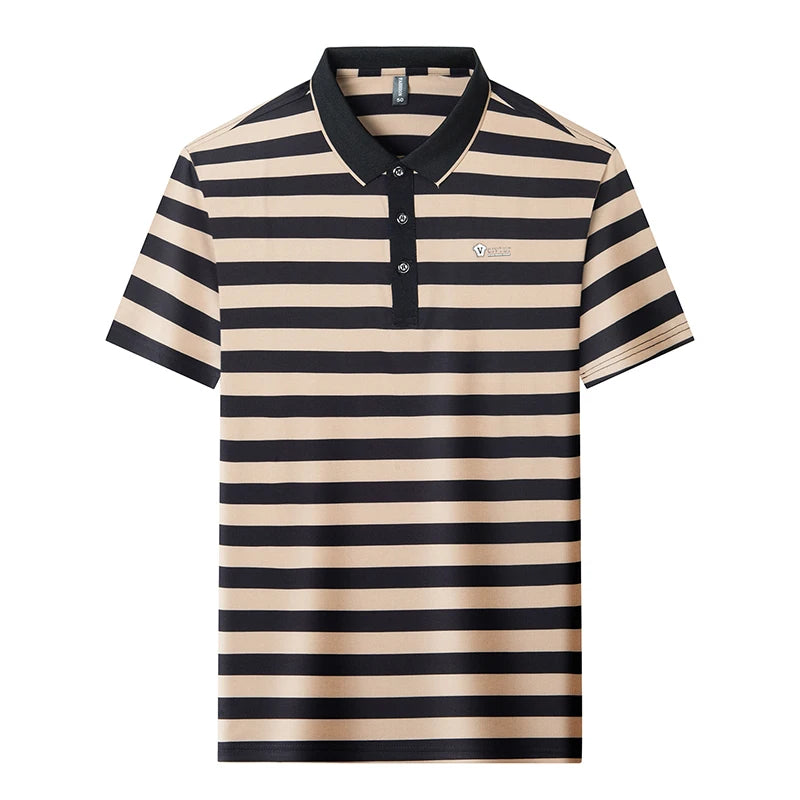 Fashion luxury brand men short sleeve polo shirt high-end summer lightweight breathable casual new striped color blocked T-shirt
