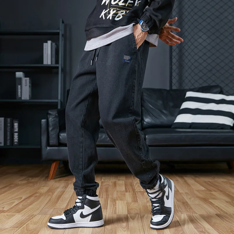 Spring Summer Black Blue Cargo Jeans Men Streetwear Denim Jogger Pants Men Baggy Harem Jean Trousers Plus Size ATFH