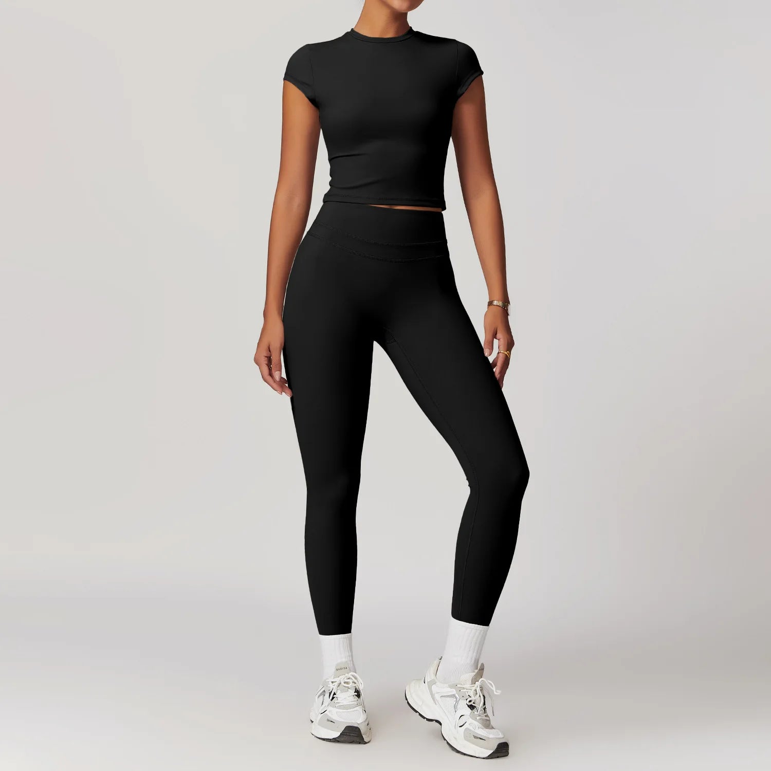 JUREN Yoga Suit 2PCS Sports Set Women Quick-Drying Gym Set Women Tracksuit Running Workout Short Sleeves Sports Yoga Clothing - ATFH