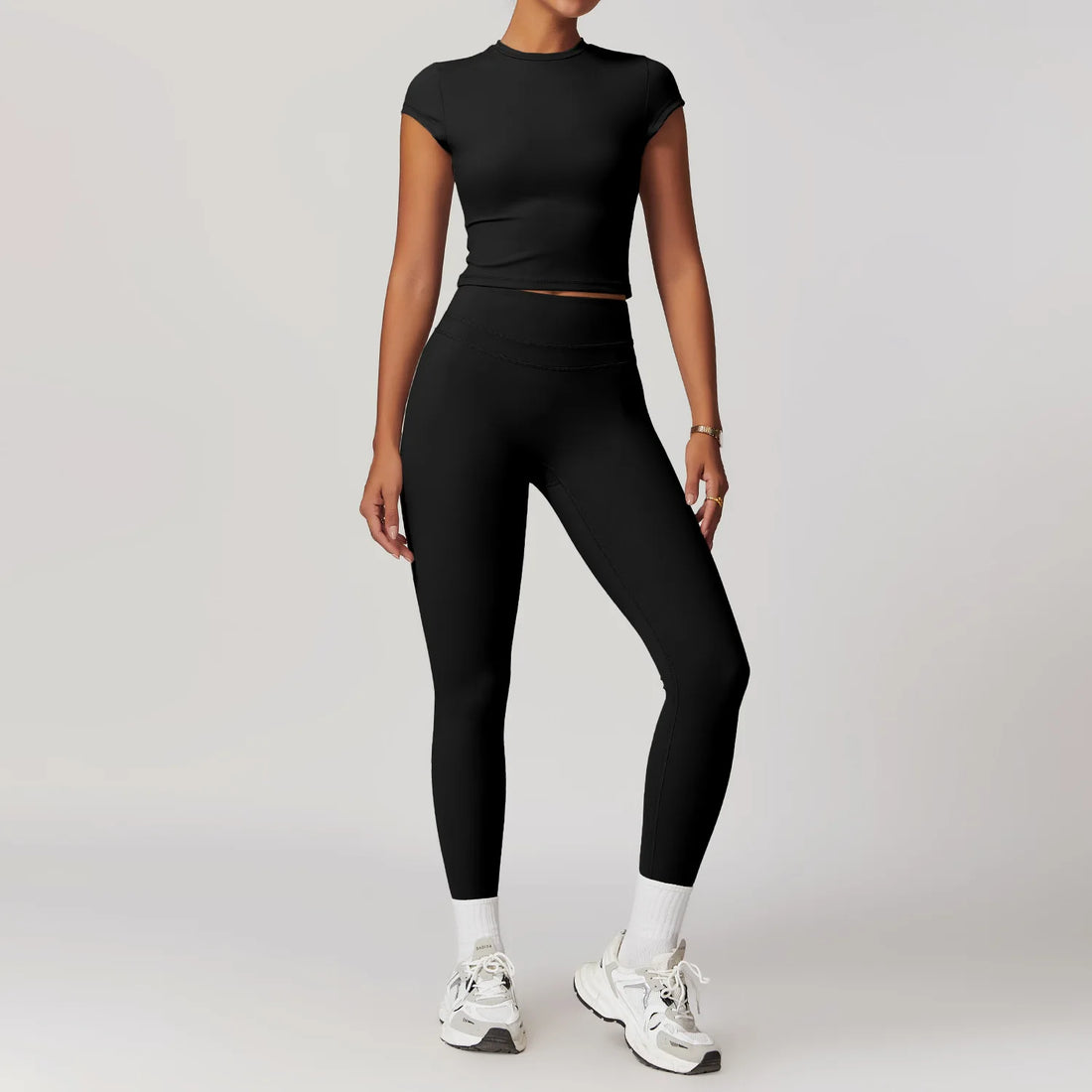 JUREN Yoga Suit 2PCS Sports Set Women Quick-Drying Gym Set Women Tracksuit Running Workout Short Sleeves Sports Yoga Clothing - ATFH