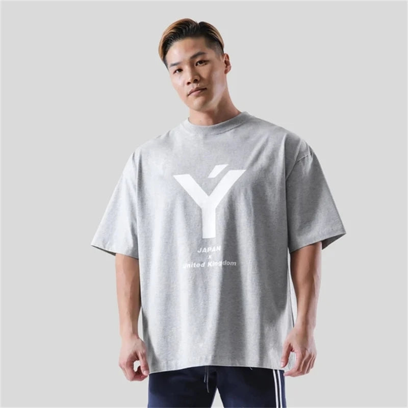 2026 Summer Oversize GYM Style Fitness Sports Men's Short Sleeve T-shirt Fashion Casual Cotton Loose Tees Tops ATFH