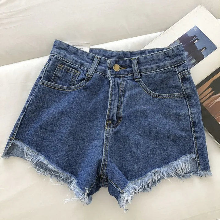 New Summer Women High Wiast Raw Hem Denim Shorts Soild White Black Blue Korean Wide Leg Pants Mon Shorts DURIKIES ATFH