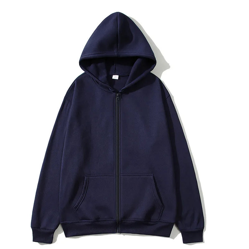 New Autumn/Winter  Men’s Gray Jacket with Hood Long Sleeve Big Pocket Zipper Jacket Coat Woman Loose Casual Outerwear Coat Tops - ATFH