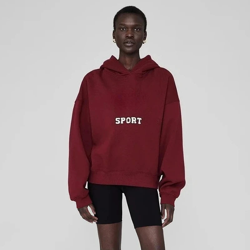North America Style Women's Oversized Hoodie Sweatshirt Grey Color Classic Letter Print Streetwear Trendy Autumn Spring New - ATFH