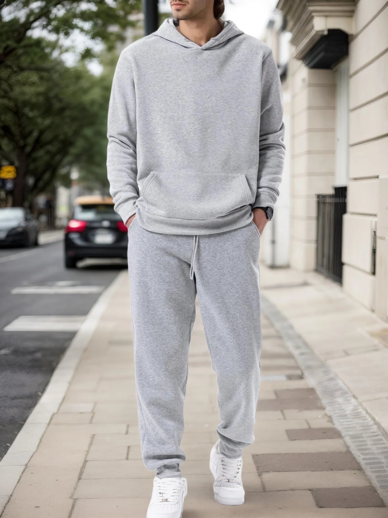 Men's Autumn and Winter Solid Color Hoodie+jogging Pants Two-piece Set Fashionable Outdoor Casual Sportswear Men's Tracksuit ATFH