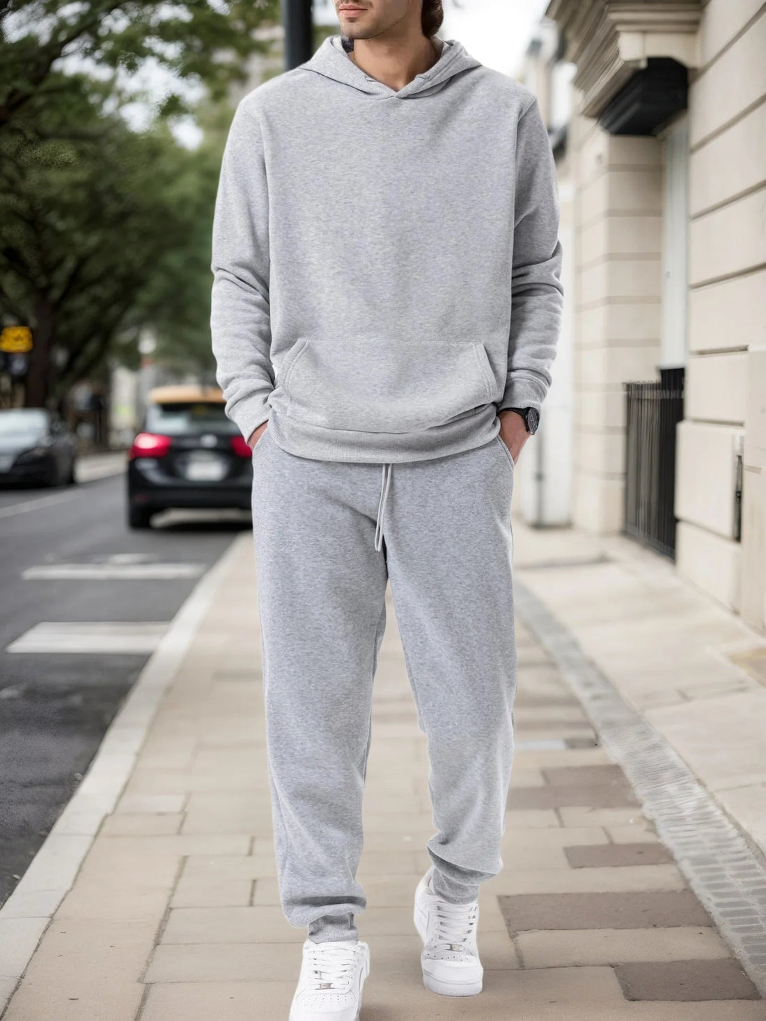Men's Autumn and Winter Solid Color Hoodie+jogging Pants Two-piece Set Fashionable Outdoor Casual Sportswear Men's Tracksuit ATFH