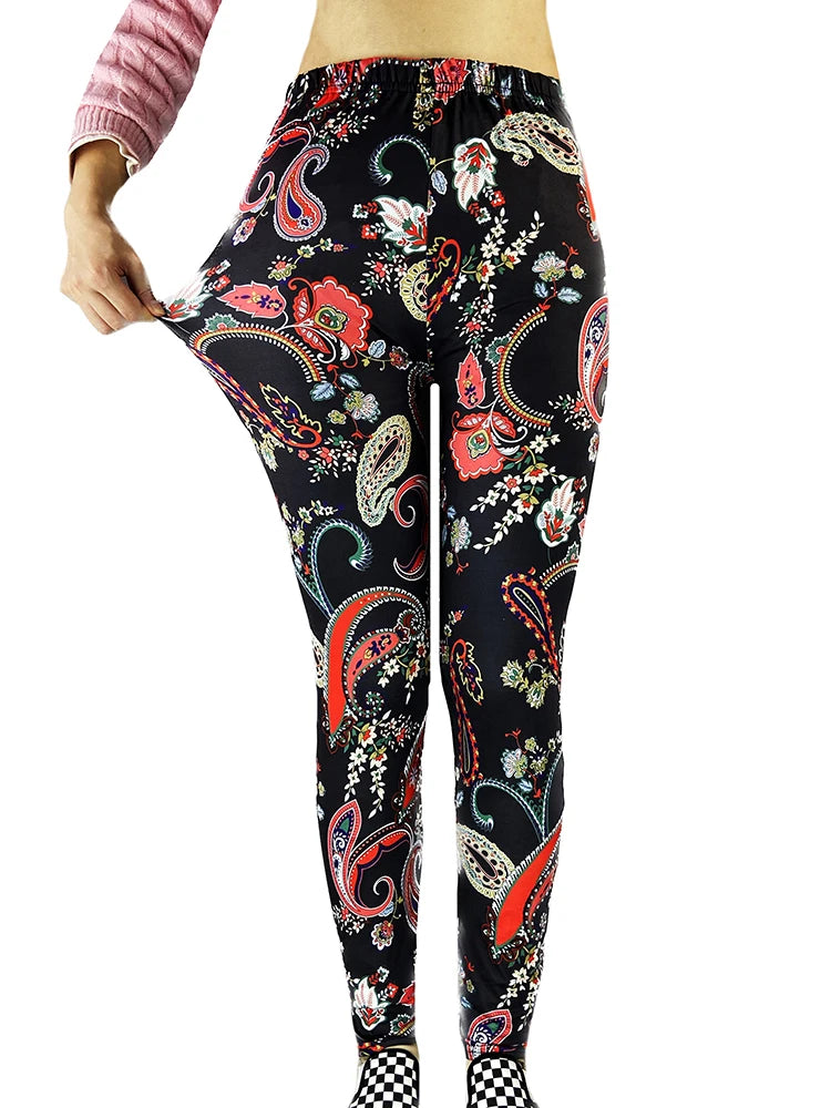CUHAKCI Fashion Women Leggings Beautiful Leaf Floral Printing High Waist Jeggings Stretch Pant Sexy Hot Sale Clothing Mujer - ATFH