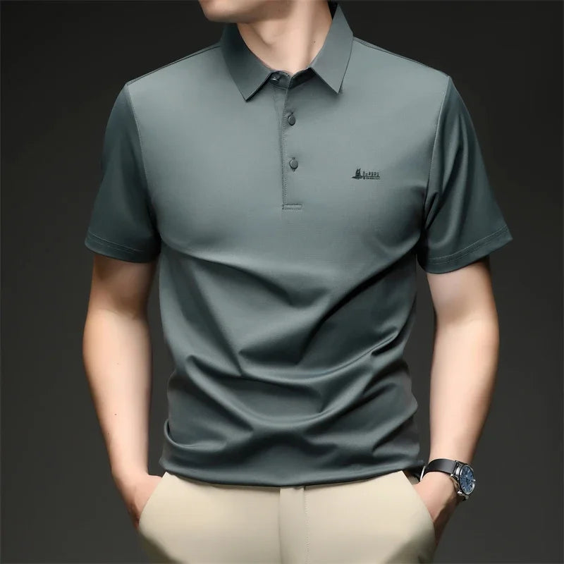 Mens Embroidered Polo Shirt Short Sleeve Slim Fit Casual Style Soft And Comfortable Fabric For Daily Wear And Weekend Getaways