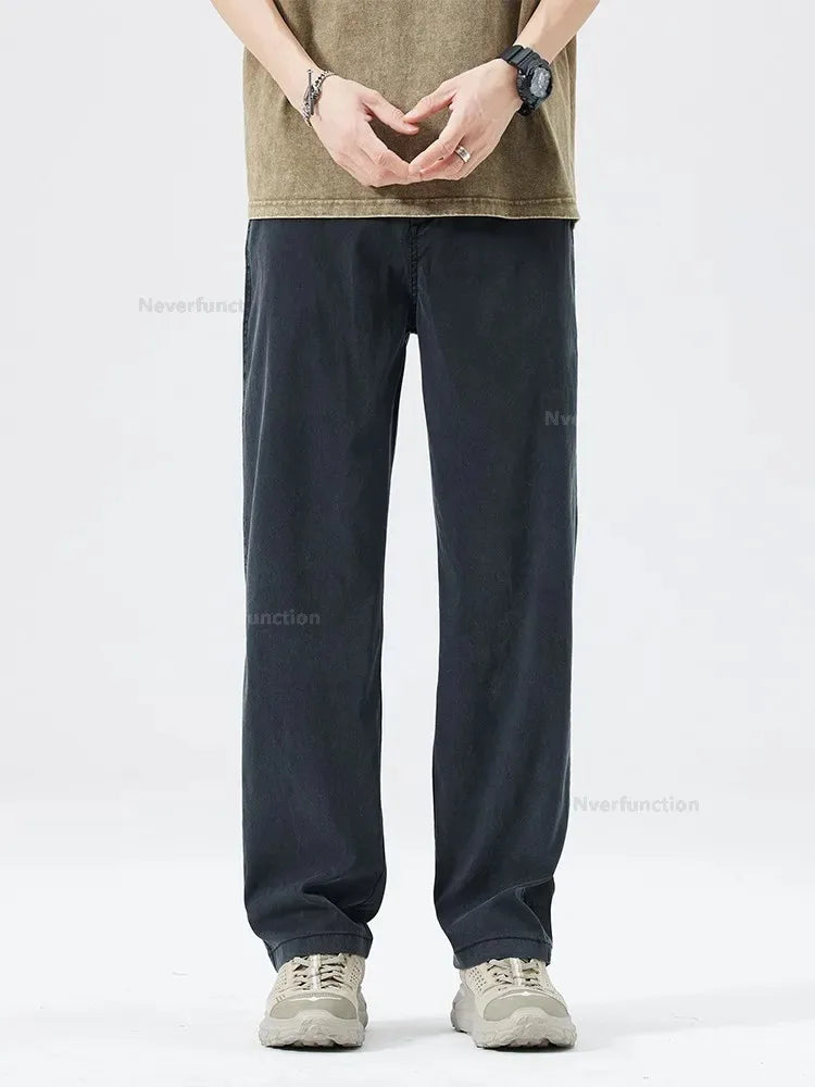 Ultra Thin Baggy Jeans Men's Summer New in Lyocell Soft Breathable Straight Trousers Elastic Waist Casual Blue Gray Wide Pants ATFH