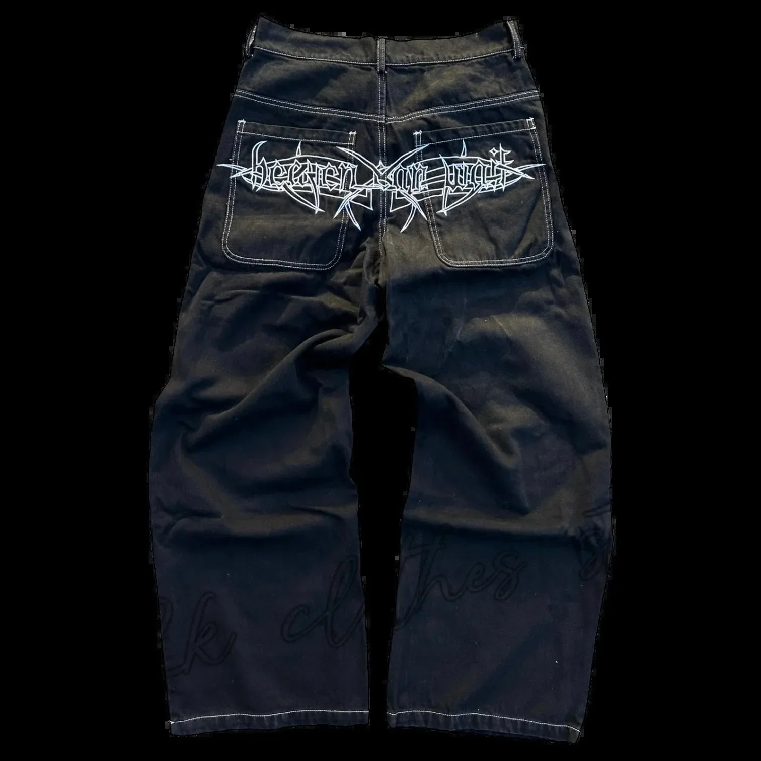 New Baggy Casual Wide Leg Jeans Men Street Retro Hip Hop Print Jeans Trend Fashion Black High-waist Jean Y2k Men Clothing 2023 ATFH