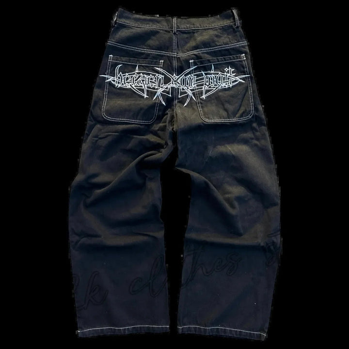 New Baggy Casual Wide Leg Jeans Men Street Retro Hip Hop Print Jeans Trend Fashion Black High-waist Jean Y2k Men Clothing 2023 ATFH