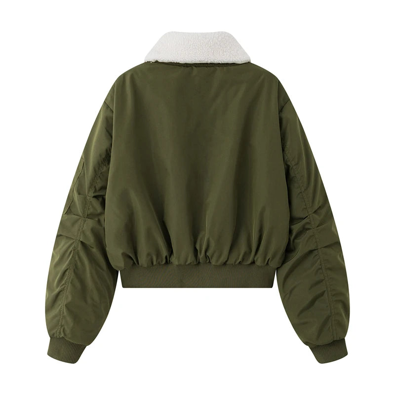 Long Sleeve Winter Short Jackets Loose Women's Cotton Padded Jackets 2025 New Detachable Wool Lapel Black Sport Parka Coat Trend ATFH