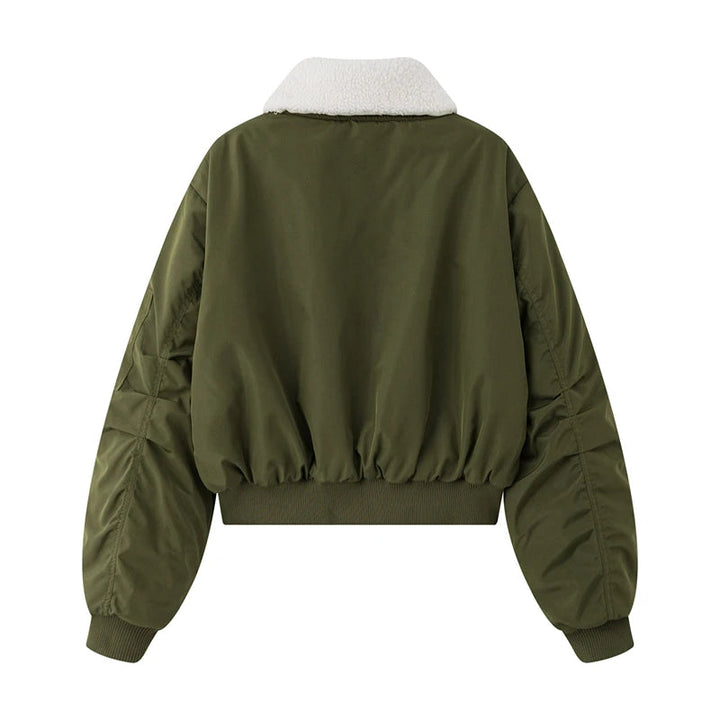 Long Sleeve Winter Short Jackets Loose Women's Cotton Padded Jackets 2025 New Detachable Wool Lapel Black Sport Parka Coat Trend ATFH