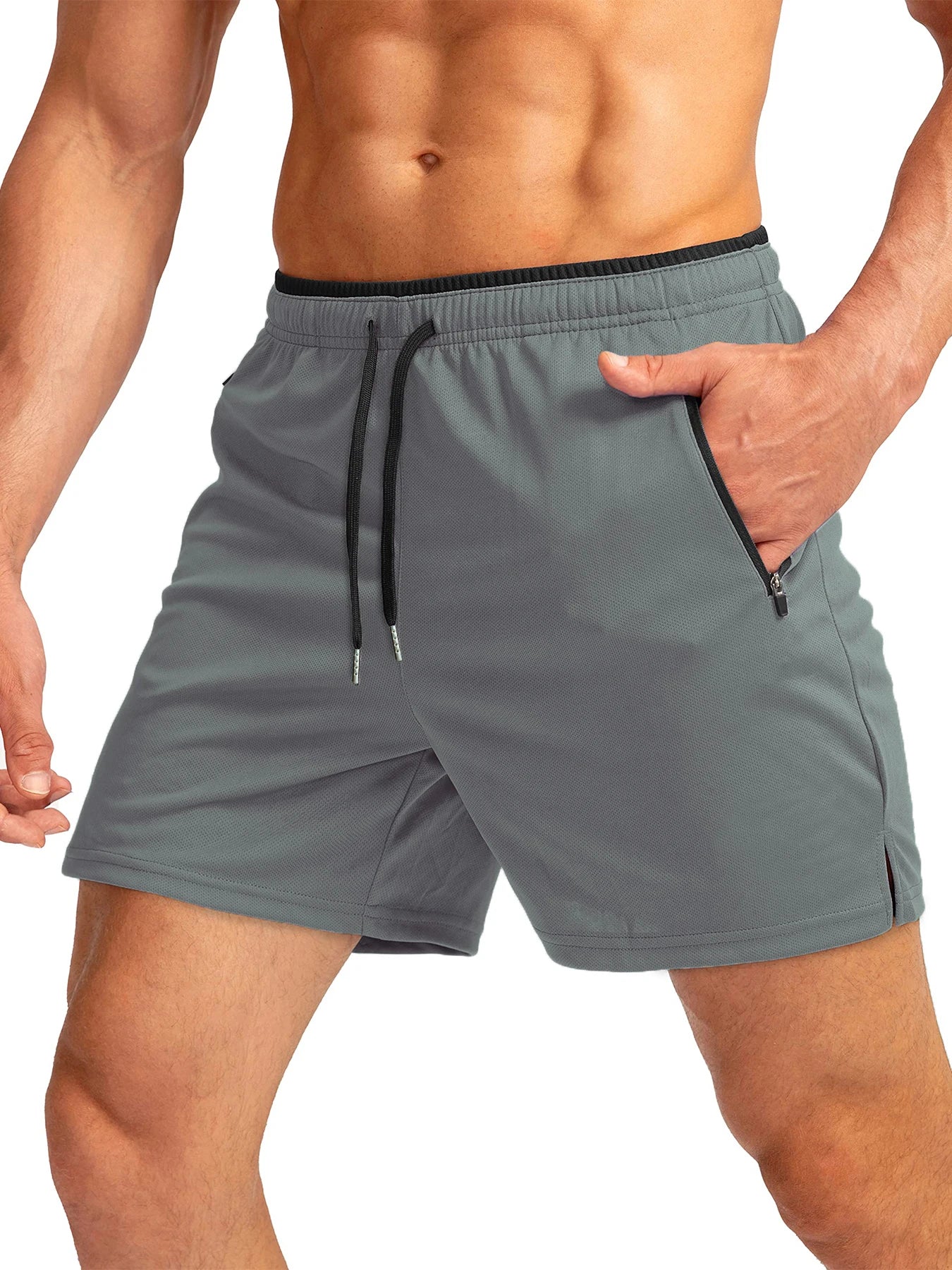Men's running shorts with zippered pockets, quick-dry, suitable for gym workouts, 5-inch men's shorts