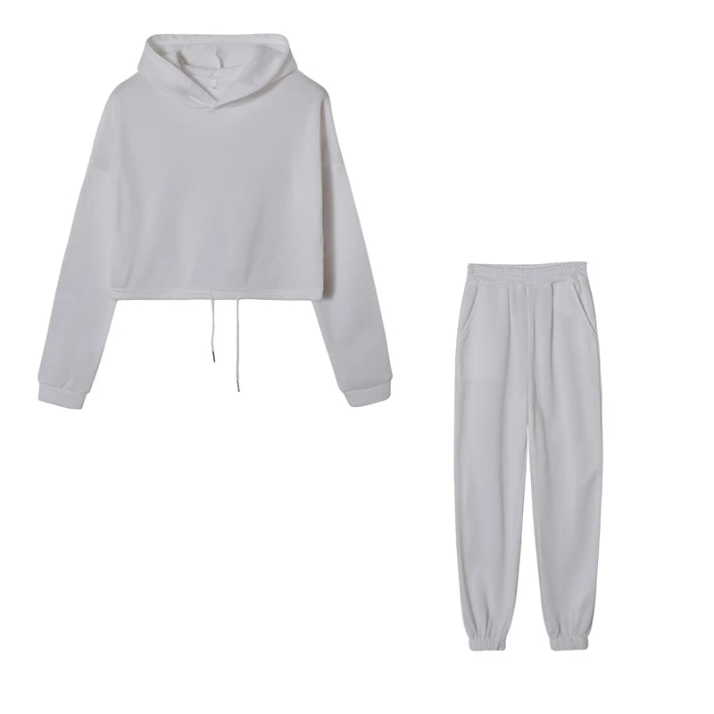 New Spring Autumn Fashion Trend Wear Long Sleeved Hooded Sweatshirt Pants Sports Casual Suit Two Piece Set for Adult Women