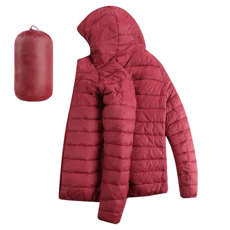Men Hiking Down Cotton Jacket Hooded Lightweight Parkas Zip Pocket Fashion Outerwear Casual Padded Jacket and Coat Men Winter