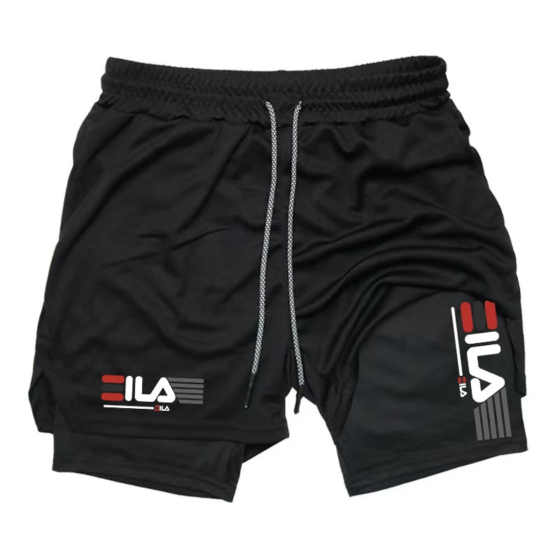 Men's Two-in-one Sports Shorts Breathable Casual Quick-drying Double-layer Shorts Summer Running Sportswear Bottoms M-3XL