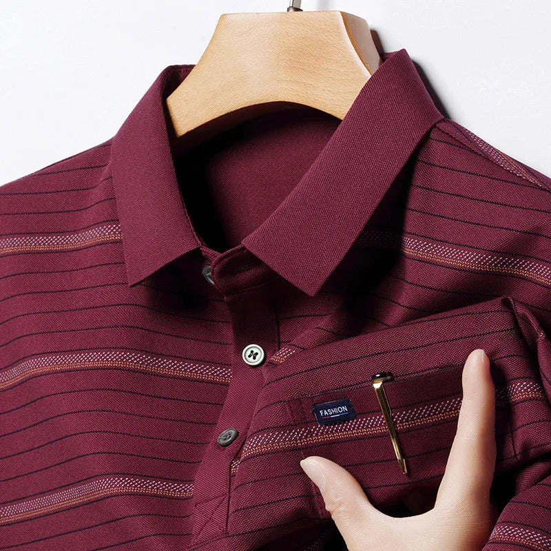 Summer Short Sleeve Men's Polo Shirt Striped Casual Chest Pocket Design Man Polos T-shirt Business Golf Clothing Top Quality