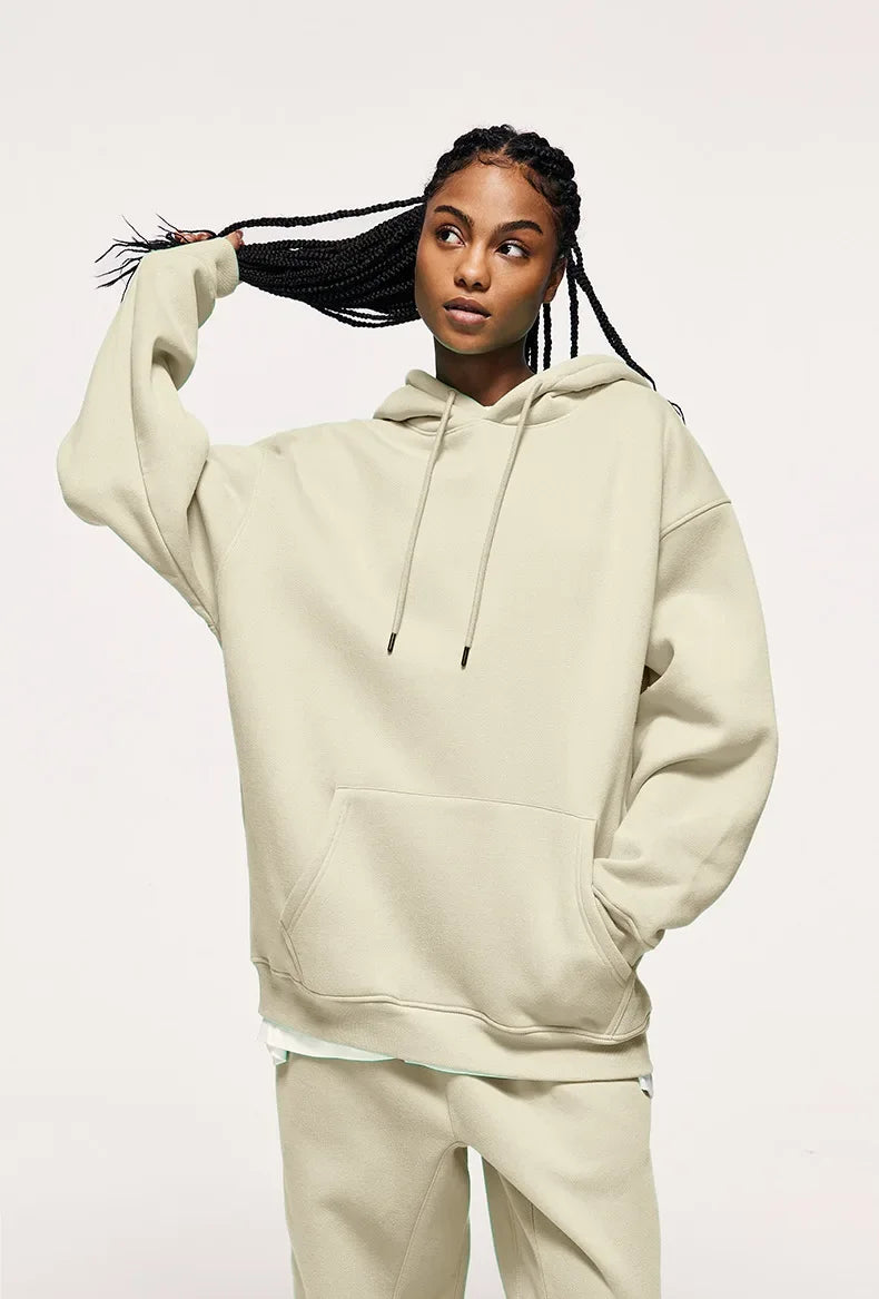 Autumn/Winter New Men's Solid Color Hoodie+Sports Pants Two Piece Outdoor Casual Fashion Loose Large Sports Set - ATFH