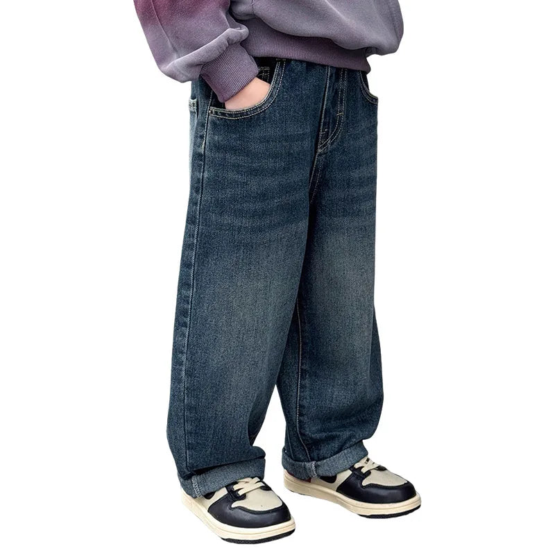 Boys Fashion Jeans Spring Autumn New Cartoon Denim Pants Straight Leg Trousers Trendy Children's Clothing Baby Boys  ﻿ ATFH