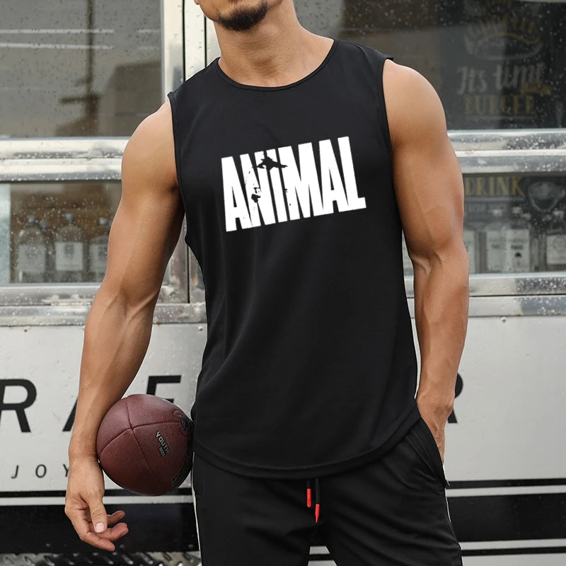 Men's Quick Drying Sleeveless shirt animal Bodybuilding Workout Tank Tops Muscle Fitness Shirts Male Gym Stringer Vest