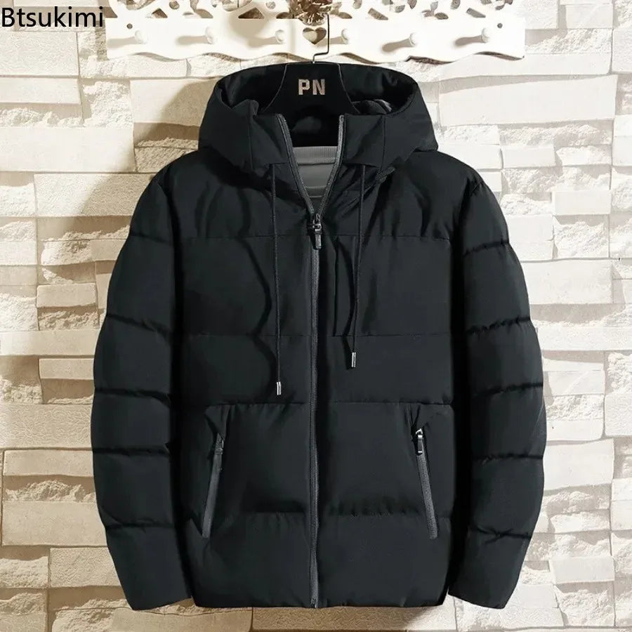 New Men's Winter Thickened Down Cotton Jackets Fashion Windproof Warm Hooded Parkas Men Casual Zipper Pocket Cotton-padded Coats