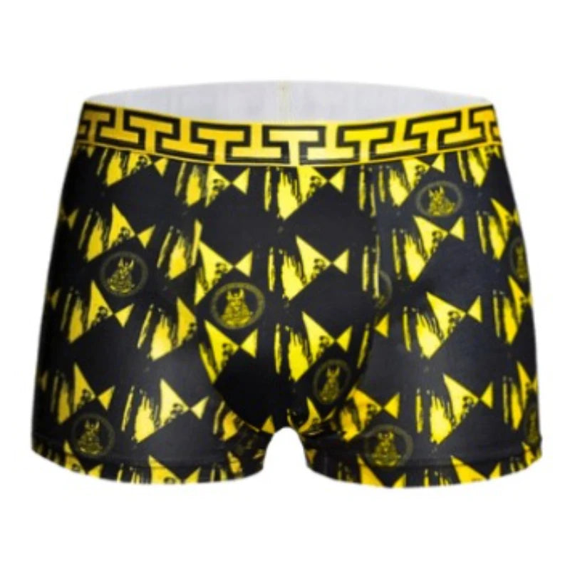 Mens Egyptian Gold Black Boxer Briefs Luxury Greek Key Pattern Party Rave Outfit Underwear for Trendsetters Cool Festival Shorts