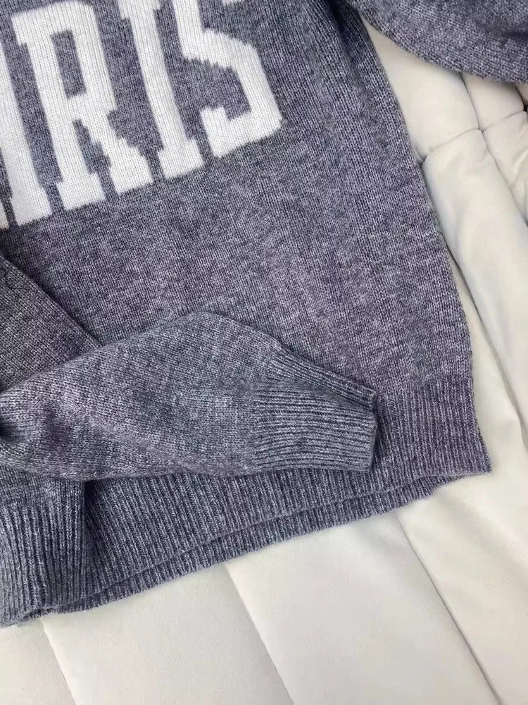 Paris Intarsia-Knit Sweater Pullover Gray Winter Clothes new Designer Fashion Pullovers Sweater streetwear winter women tops - ATFH