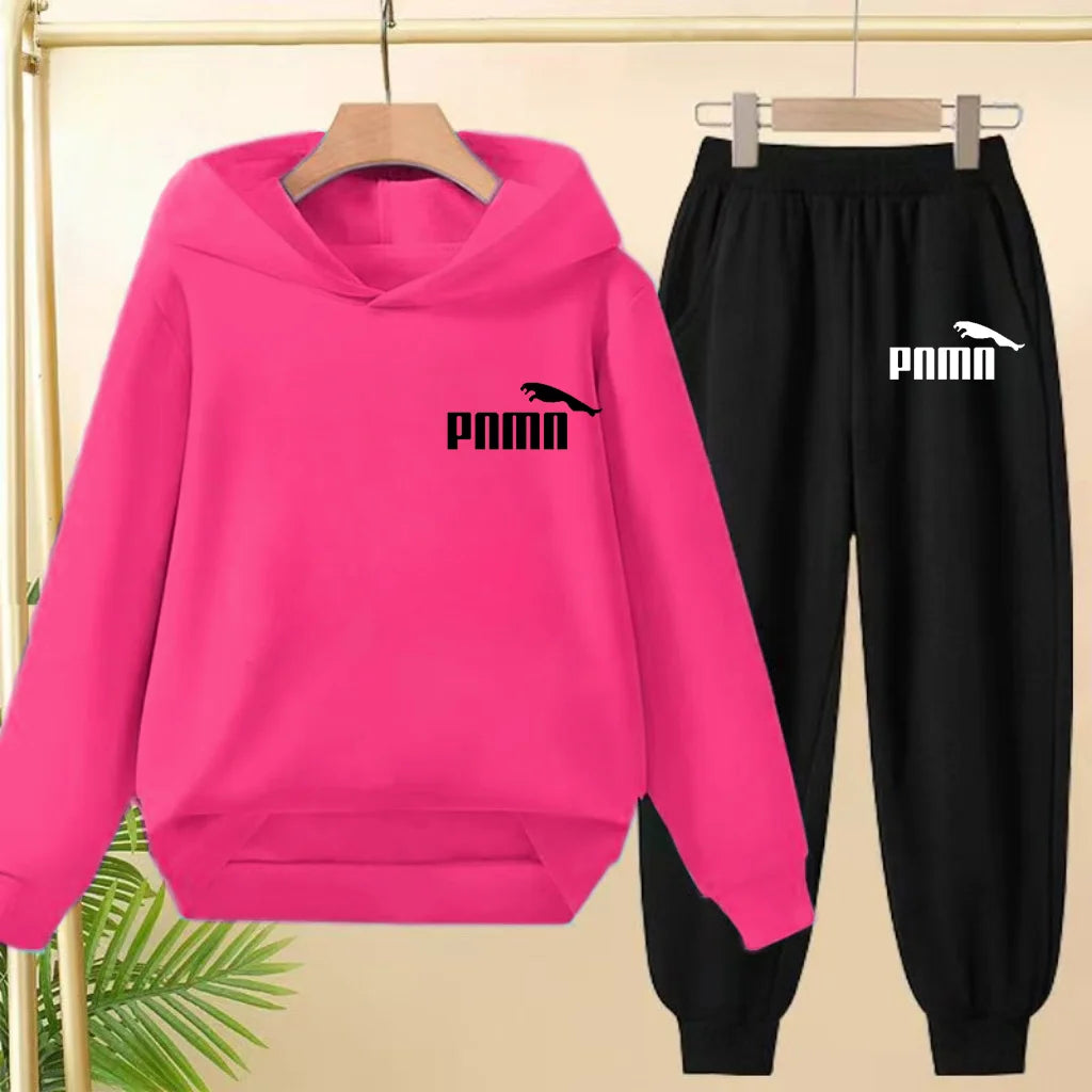 Leisure Children Hoodie Sportswear With Classic Prints Simple Elements Breathable Versatile Two-piece Set For Both Boy And Girl - ATFH