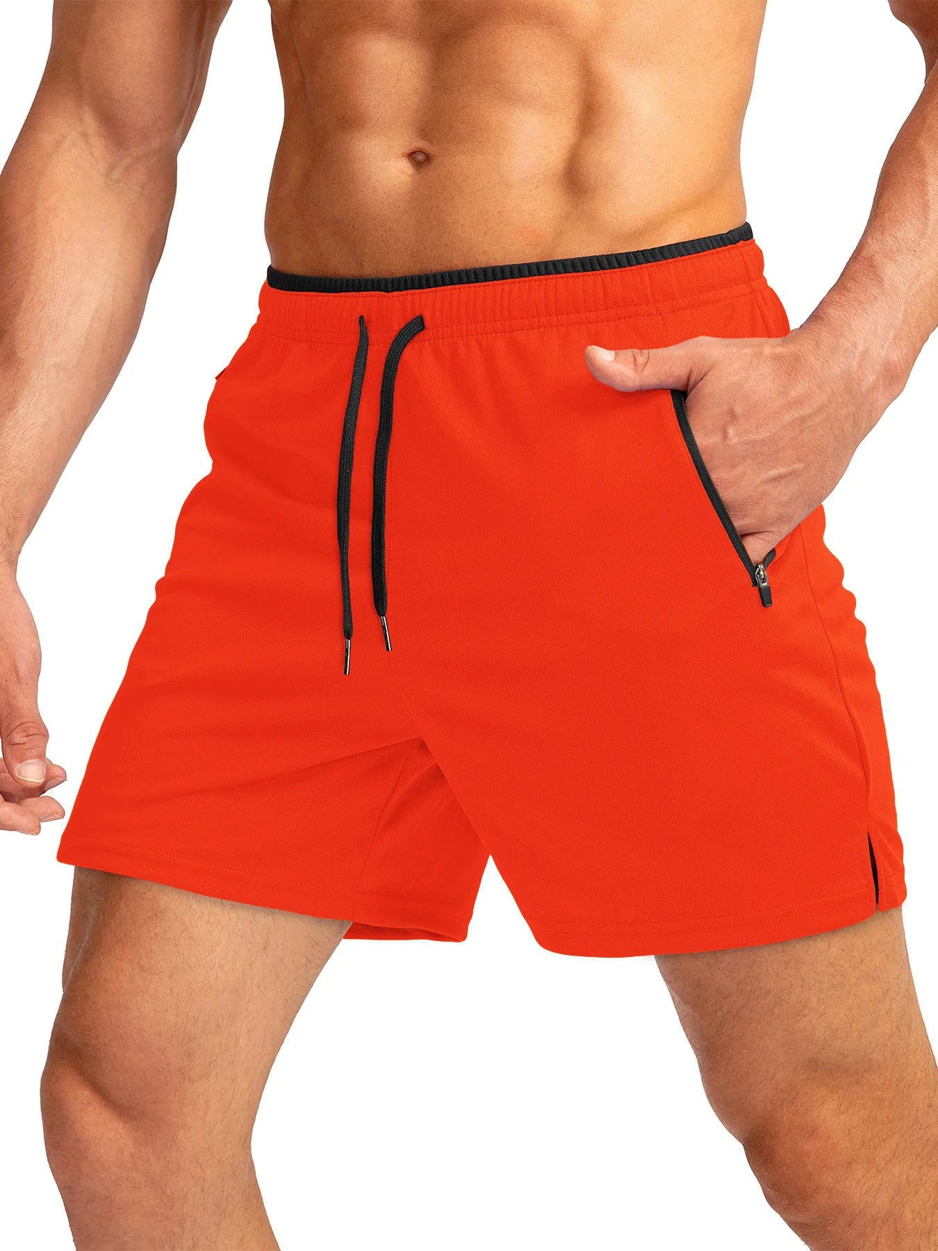 Men's running shorts with zippered pockets, quick-dry, suitable for gym workouts, 5-inch men's shorts