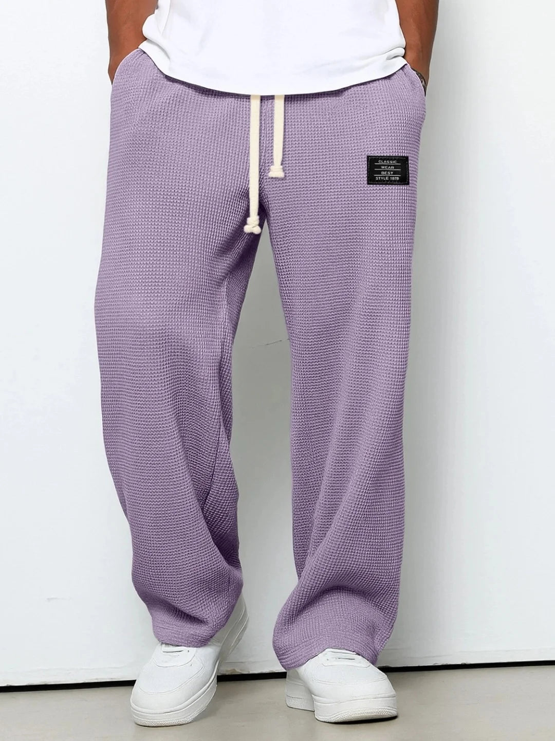 Men's spring-summer trendy brand loose-fitting stretchy straight-leg sweatpants. Waffle fabric. Micro-bouncy sporty casual pants