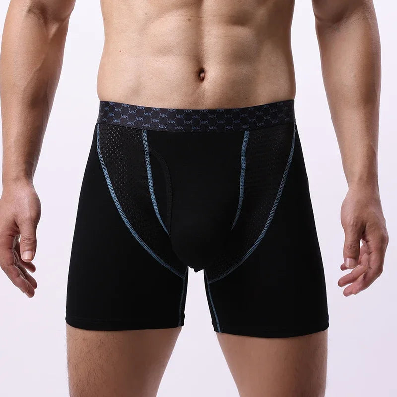 EUR Size Men's Boxer Shorts Underwear Ice Silk Mesh Breathable Panties Sexy U Bulge Pouch Mid-rise Long Leg Underpants Homme