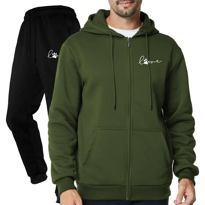 Mens Sportive Zipper Hoodie and Sweatpants Set for Men's Tracksuits - ATFH