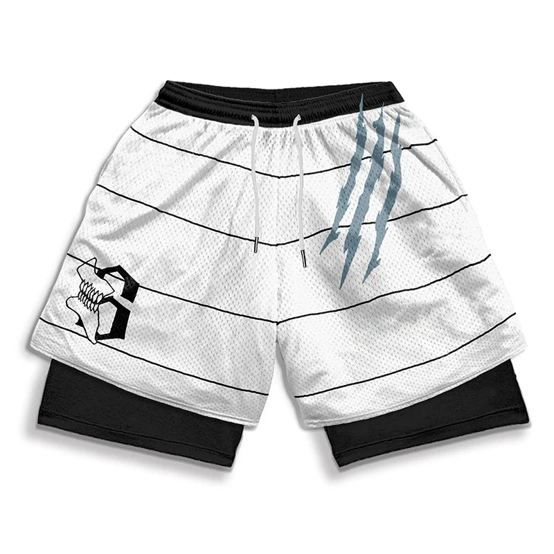 3D Print 2 in 1 Running Workout Shorts for Men Gym Compression Shorts with Side Pockets Summer Athletic Quick Dry Activewear