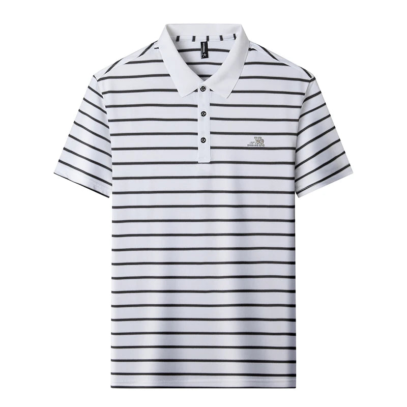 Fashion luxury letters embossed short sleeve polo shirt men's high-quality brand casual breathable summer new striped T-shirt
