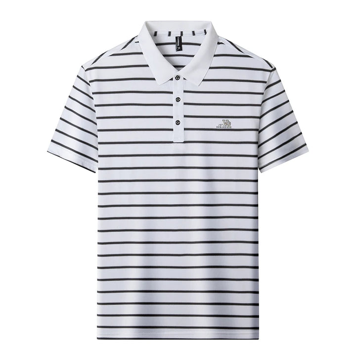 Fashion luxury letters embossed short sleeve polo shirt men's high-quality brand casual breathable summer new striped T-shirt