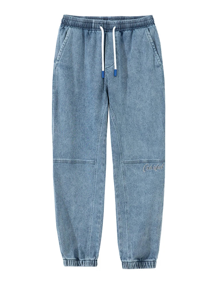 Spring Summer Men's Cargo Jeans Slight Stretch Cotton Denim Jogger Pants Black Blue Streetwear Baggy Jeans ATFH