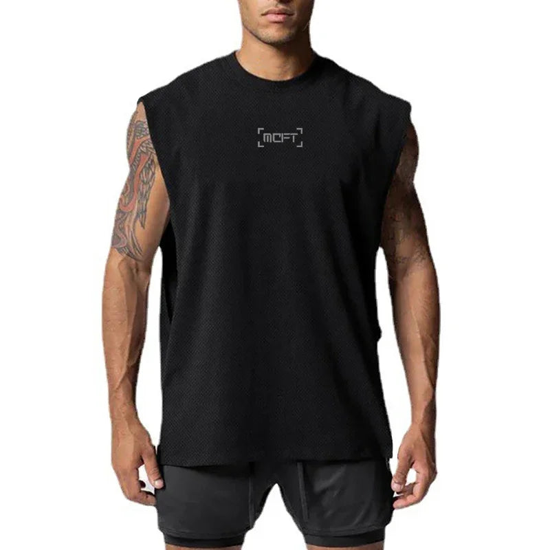 Oversized Mens Tank Top Gym Stringer Vest Fitness Clothing Mesh Quick Dry Bodybuilding Cut Off Sports Sleeveless Undershirt