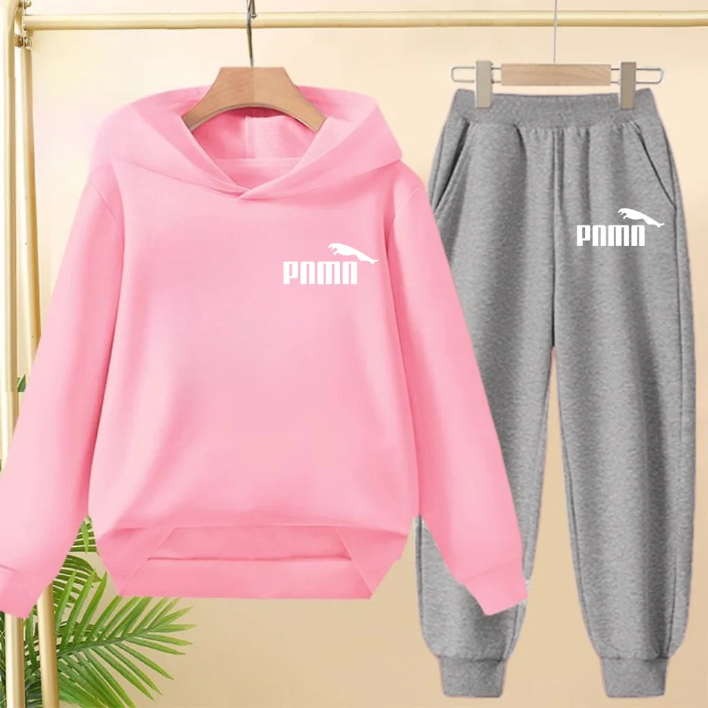 Leisure Children Hoodie Sportswear With Classic Prints Simple Elements Breathable Versatile Two-piece Set For Both Boy And Girl - ATFH