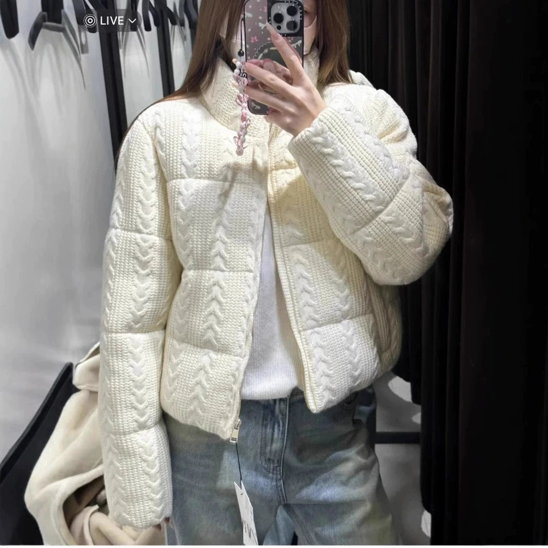 European American Style Women Cotton Coat Women'S Autumn Winter New Street Fashion Knitted Cotton Jacket 2025 Women Short Jacket ATFH