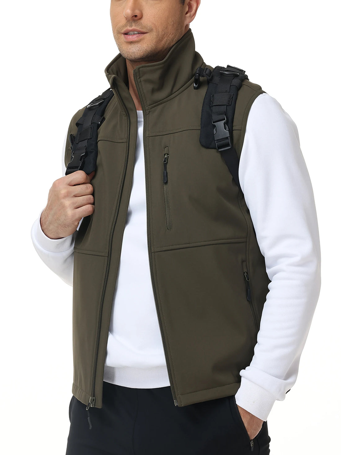 Men's Windproof Softshell Thick Vest, Comfortable Sleeveless Jacket Multi Pocket Sports Vest for Hiking Cycling
