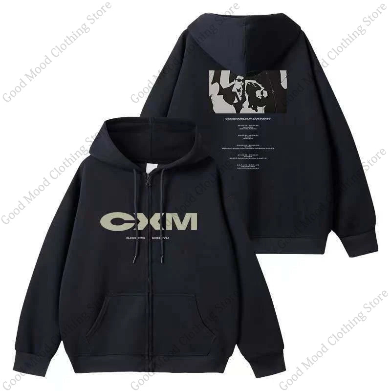 CxM Zipper Hoodies S.COUPS X MINGYU DOUBLE UP Letter Print Sweatshirt Kpop Fashion Men Women High Quality Cotton Thick Hoodie - ATFH